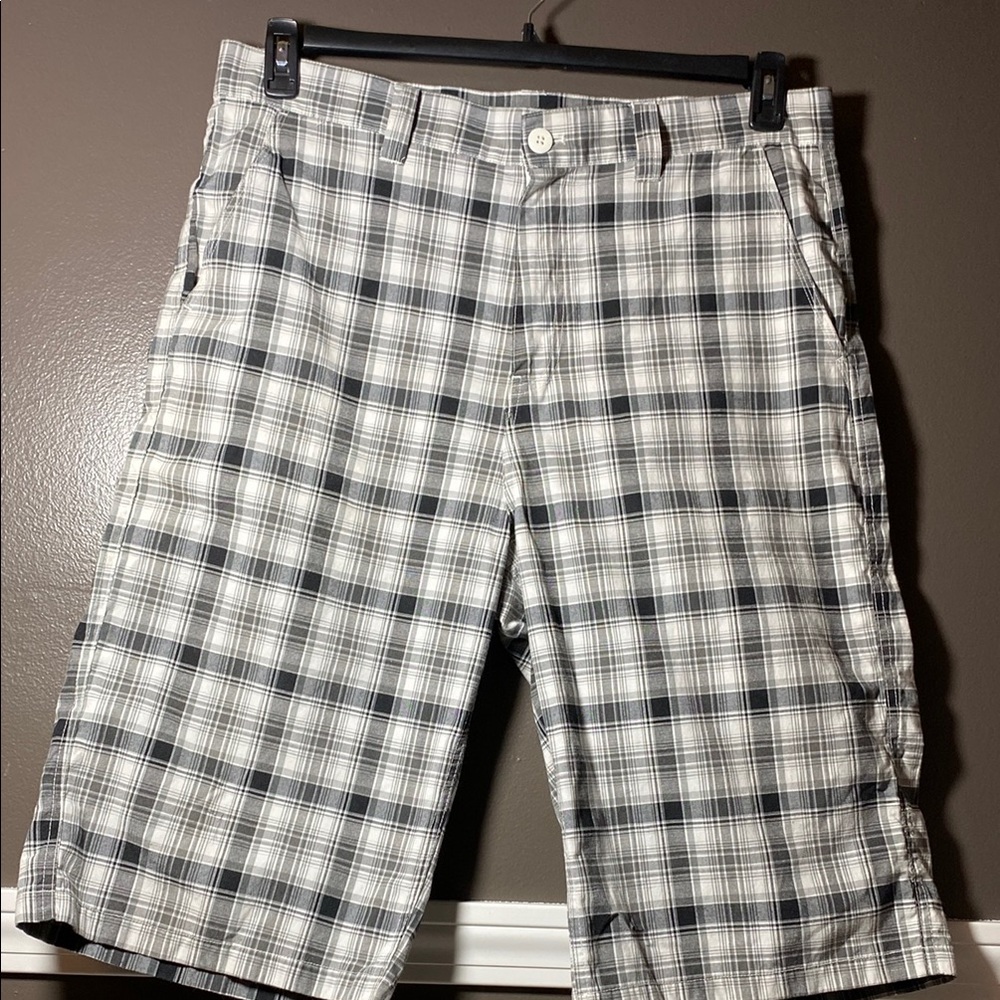 Men's Black White & Gray Plaid Shorts